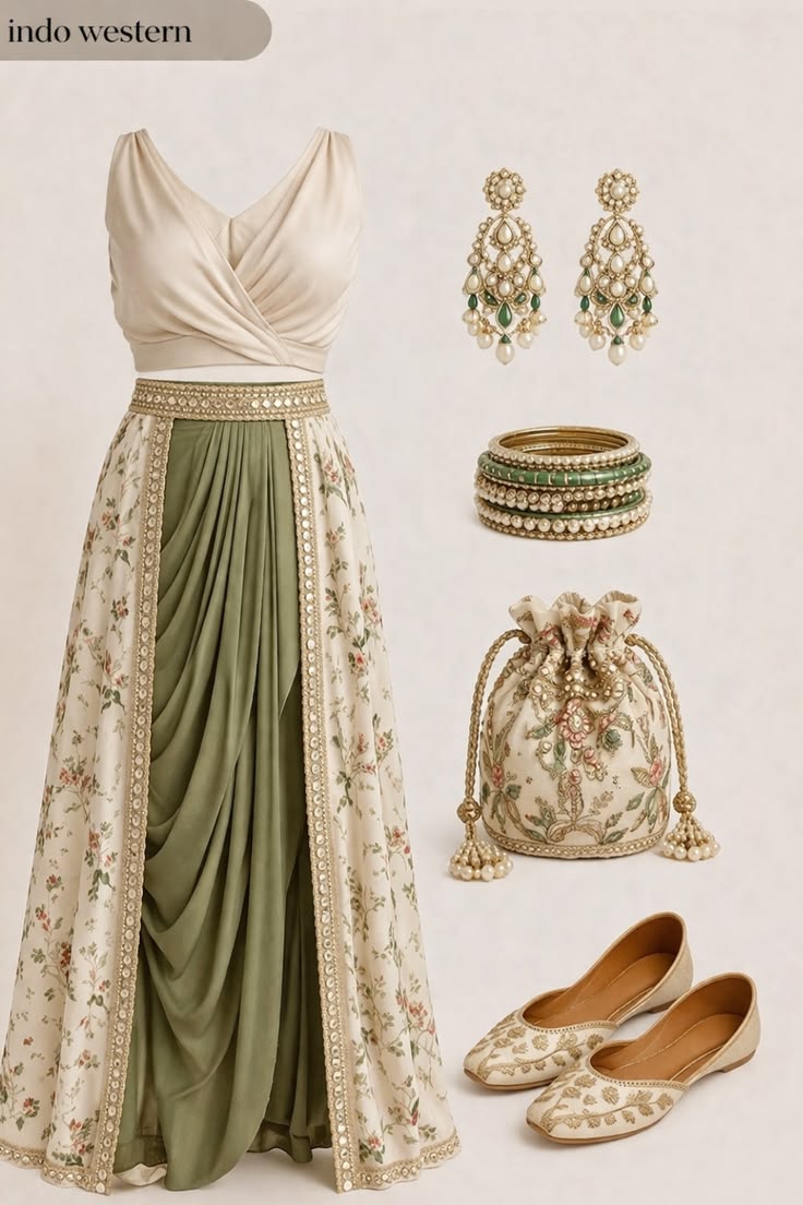 Elegant Floral Indo-Western Drape Gown - Image 2