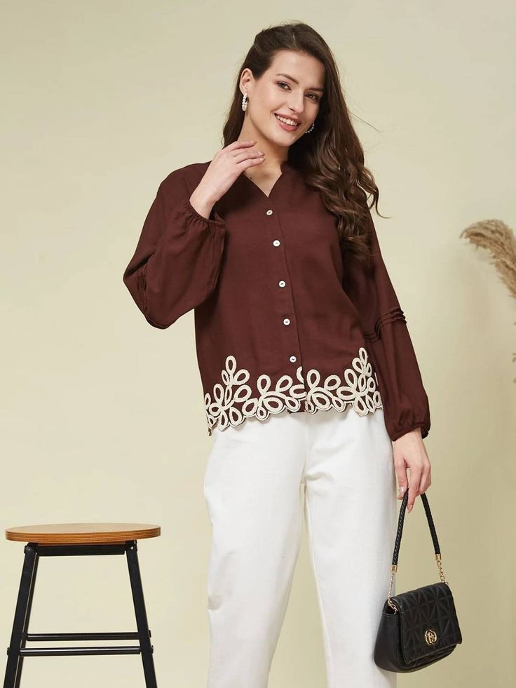 Women's Embroidered Relaxed Fit Shirt - Image 3