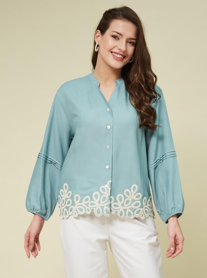 Women's Embroidered Relaxed Fit Shirt - Image 2