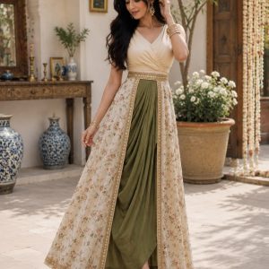 Elegant Floral Indo-Western Drape Gown