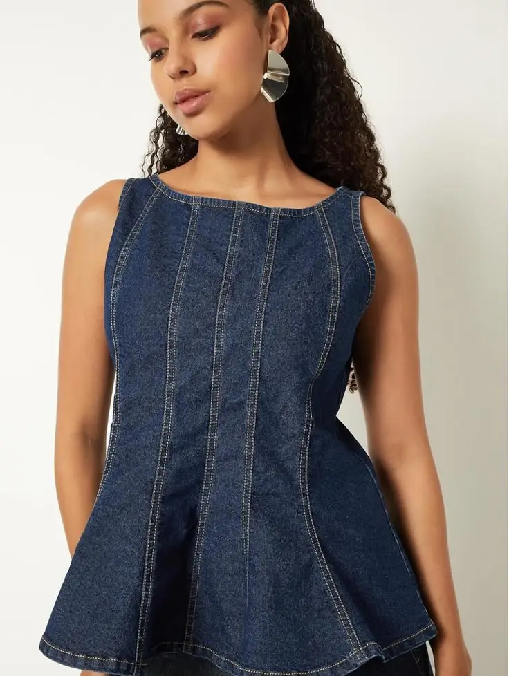 Denim Peplum Top for Women